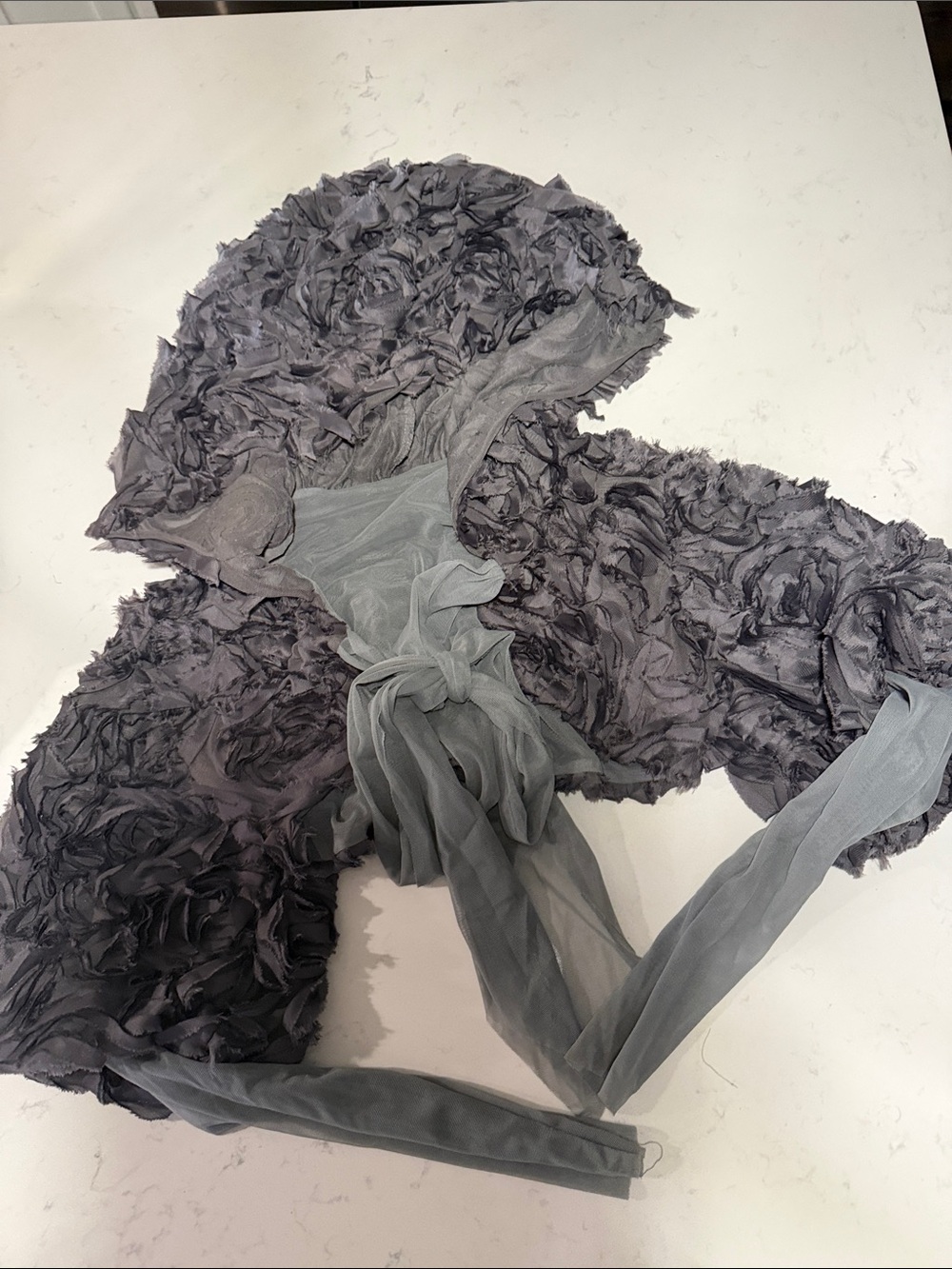 Gray Floral Textured Shrug with Sheer Tie
